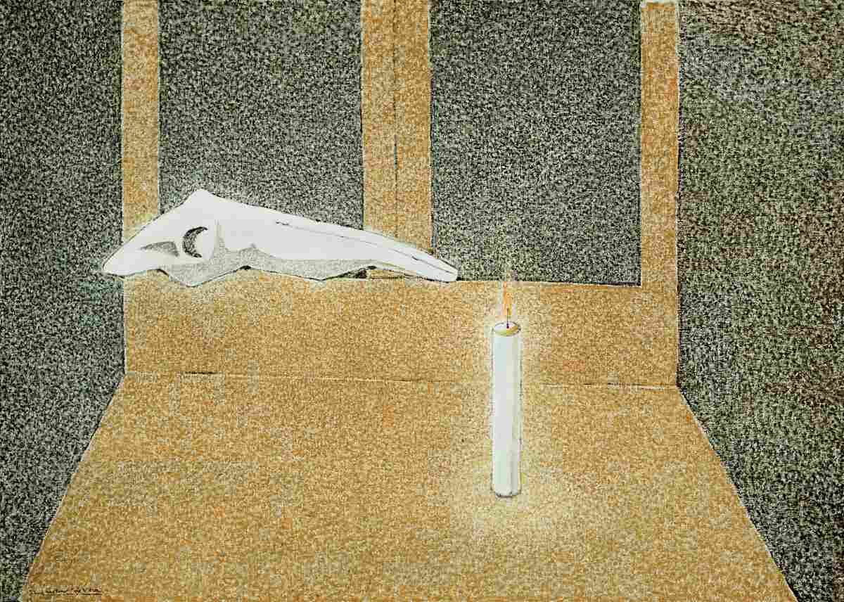 Cráneo de caballo y vela, 1997, óleo de Cristino de Vera